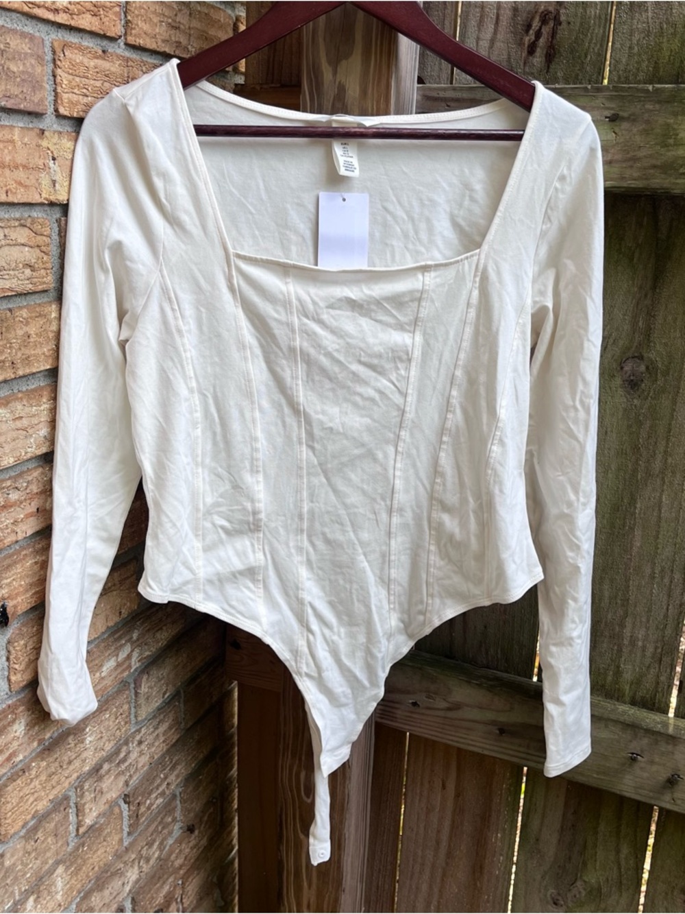 H&M Cream Long Sleeve Square-Neck Bodysuit